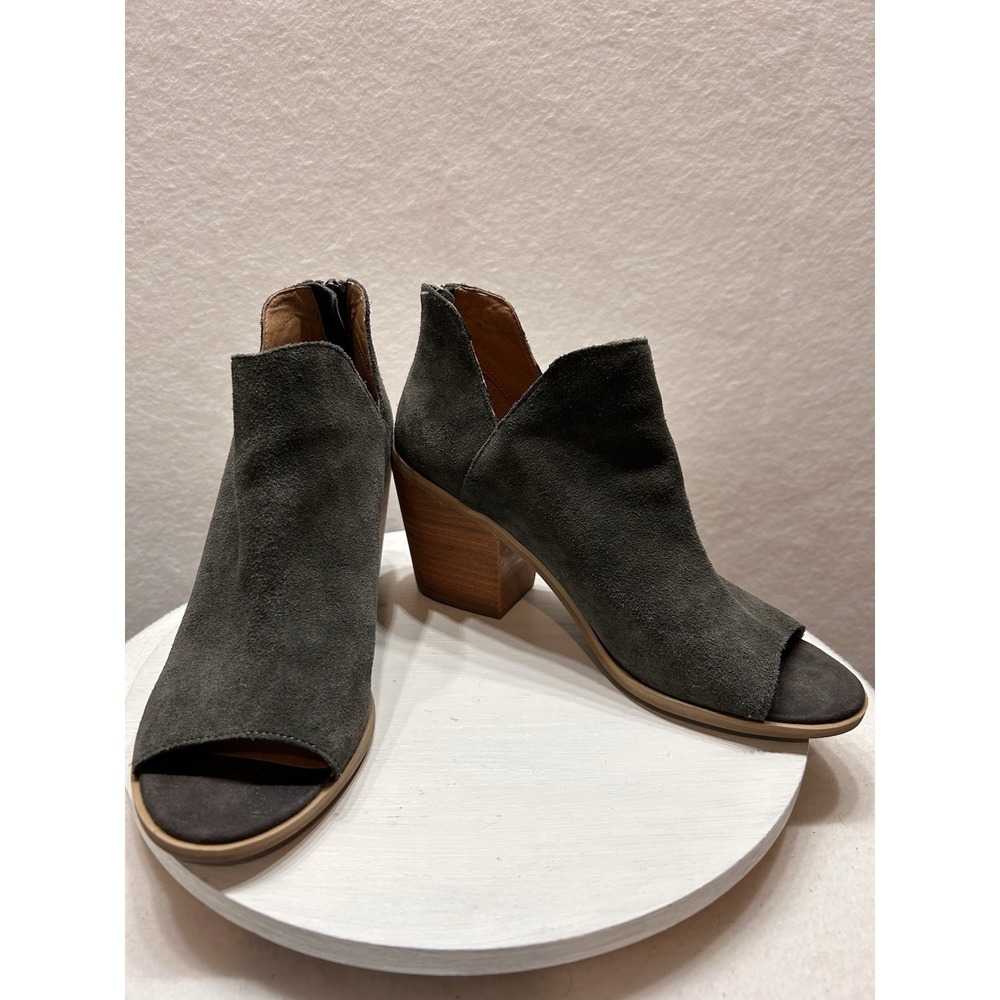 Susina Womens Carina Lea Boot Size 8.5M ‎ Gray Suede Block Heel Open Toe Bootie